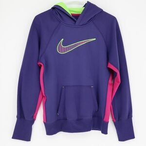 Nike Women's Therma-Fit Hoodie Size Medium Big Swoosh Purple Pink Athletic Green